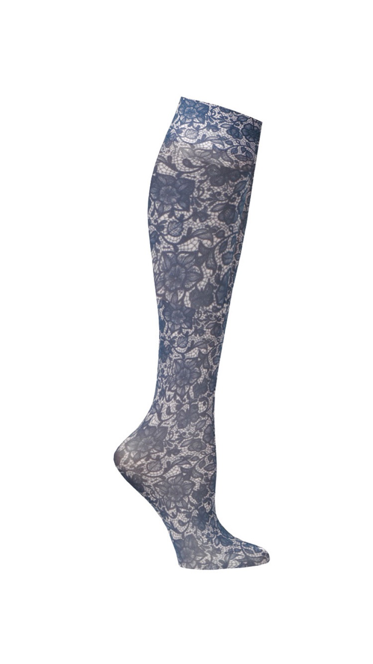 Celeste Stein Mild Compression Knee High Stockings, Wide Calf Navy Lace