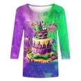 thumbnail image 4 of Fartey Mardi Gras Shirt for Women 3/4 Length Sleeve Crew Neck Tunic Tops Funny Mask Graphic Tees Carnival Outfits Holiday Party Blouses Multicolor S-5XL, 4 of 5