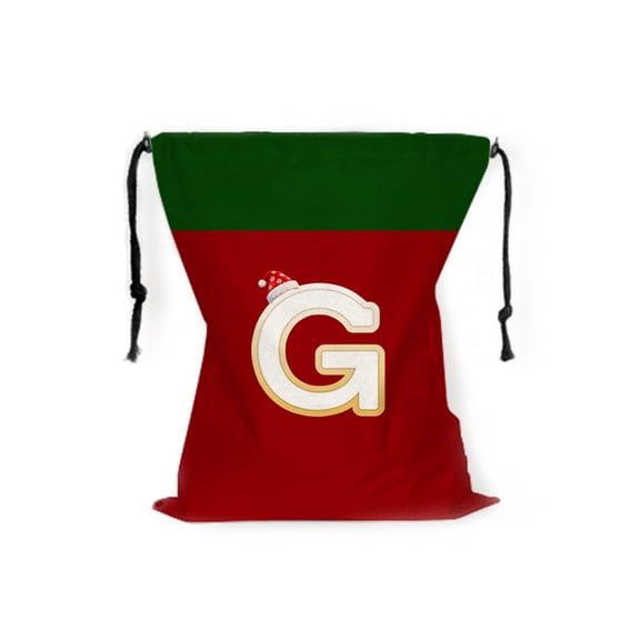 Christmas Gift Bag 26 Letters Xmas Gifts Bag with Drawstring, Red and Green Santa Bags for Holiday Festive Party Supplies (G)