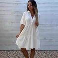 thumbnail image 4 of SCHUHLAND Women's Cotton Linen Maxi Dress - Casual Loose Fit Shirt Dress, Short Sleeve Turn-Down Collar Solid Summer Gown, S-5XL, 4 of 20