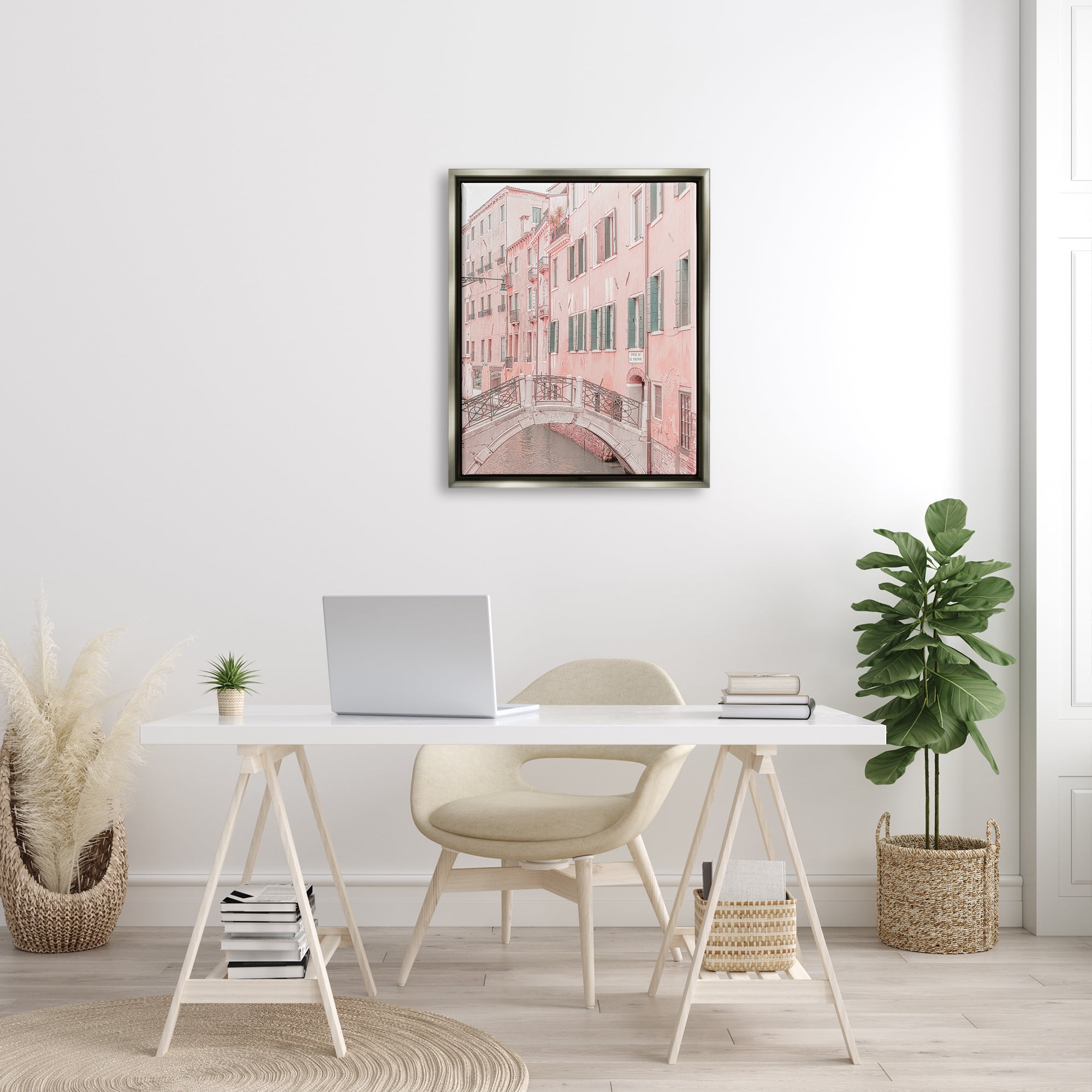 Stupell Industries City Canal Bridge Photography Town & City Photography Gray Floater Framed Art Print Wall Art