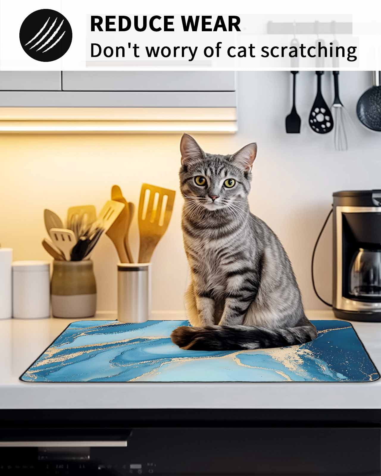 Stove Top Covers for Electric Stove 36x21 Inches, Blue Marble Heat Insulation Fireproof Glass Cooktop Protector, Luxury Modern Ink Painting Abstract Multipurpose Countertop Stovetop Cover for Kitchen