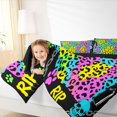 thumbnail image 3 of Castle Fairy Gothic Neon Abstract Skull Full Size Bedding Sets 7 Pieces,Vibrant Leopard Print Full Size Bed in a Bag,Blue Purple Green Lime,Black Reversible, 3 of 7
