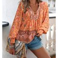 thumbnail image 4 of Tempérament blouse à Manches Longues Col en V Chemise Imprimée Femme-Orange-TG, 4 of 6