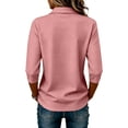 thumbnail image 4 of Women Three Quarter Sleeve Collared Button Polo Shirts Solid Color Loose Casual Office Daily Tops 3XL, 4 of 5