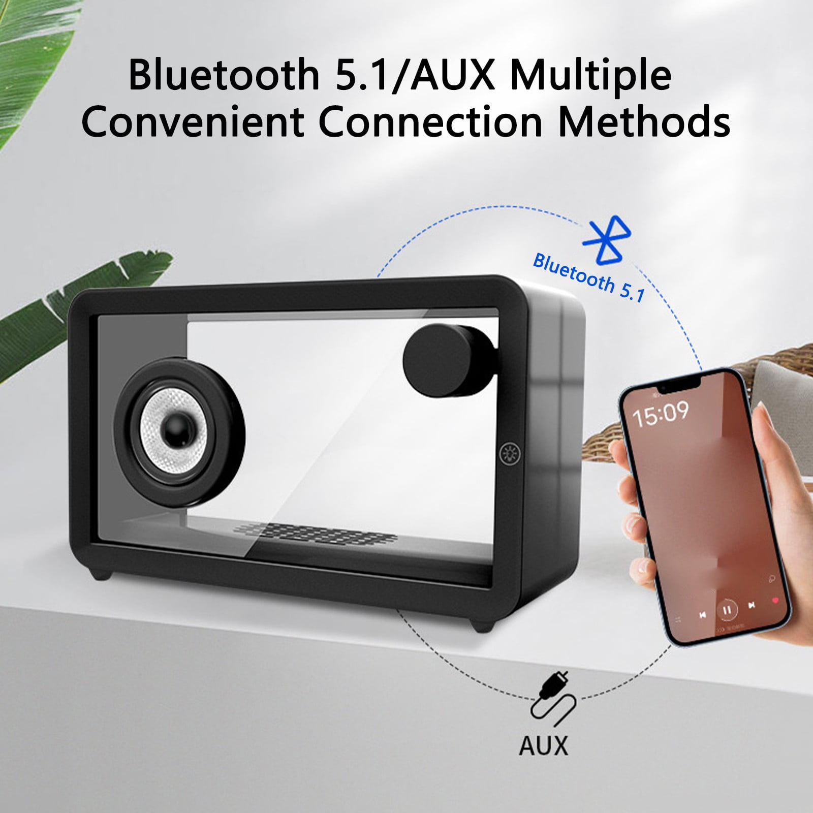 FastXmas Transparent Bluetooth Speaker, Powerful Sound and Deep Bass Wireless Speaker with Colorful LED Light, Rechargeable AUX/Bluetooth Computer Speaker with Stereo Surround for Home Office Travel