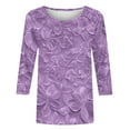 thumbnail image 7 of CYMMPU Loose Fit Tunic Tops Boho Blouses for Women Dressy Casual Summer Trendy Shirts Spring Tops Flower Pattern Crew Neck 3/4 Sleeve Lightweight Basic Tees Purple M, 7 of 7