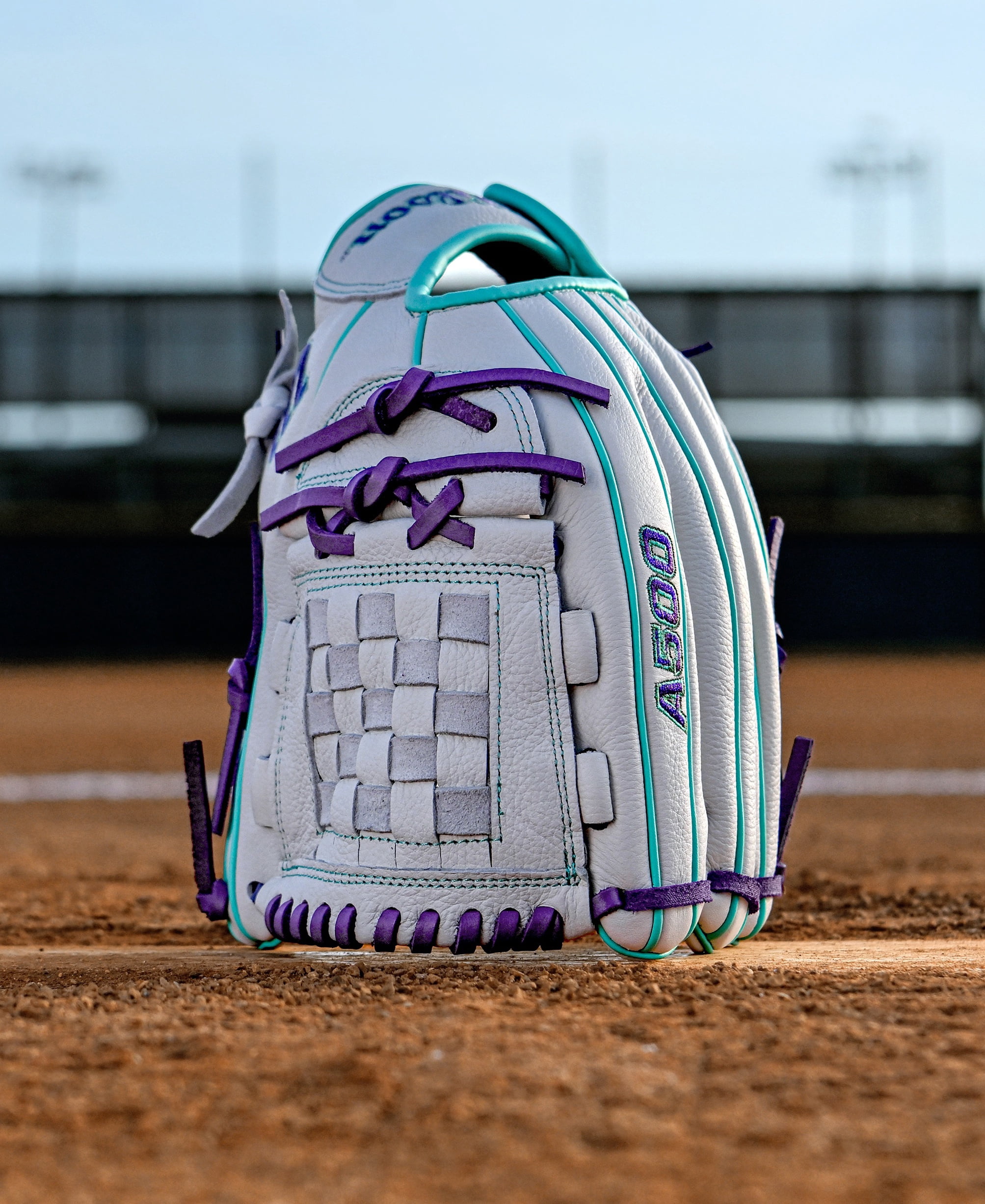 Wilson 2026 A500™ Siren 12" Youth Fastpitch Glove - White/Purple/Teal, Right Hand Throw