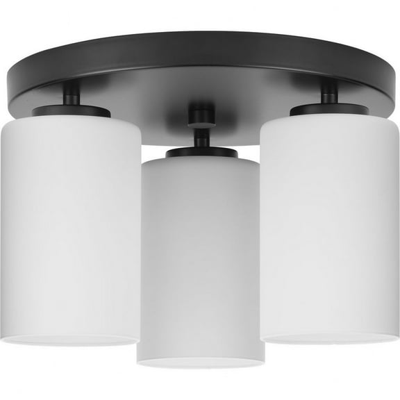 Progress Lighting Cofield 3-Light Flush Mount, Matte Black, Glass Shades