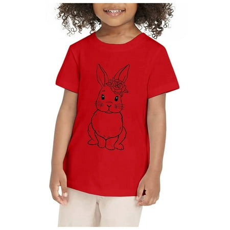 

Icvfdpl Toddler Girls Shirts Short Sleeve Round Neck Cute Bunny Rabbit Flower Graphic Tops Clothes Easily Fit Shirts