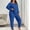 Blue-02, variant on LIBRCLO Womens Pajama Sets Plus Size Fashion Solid Color Lounge Wear Casual Long Sleeve Pants Sleepwear