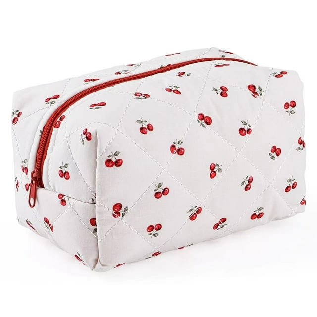 Bolsa de cosméticos, bolsa de maquillaje de viaje de moda, bonita bolsa de maquillaje de cereza, bolsa de maquillaje hinchada y coqueta, atractiva bolsa de maquillaje acolchada