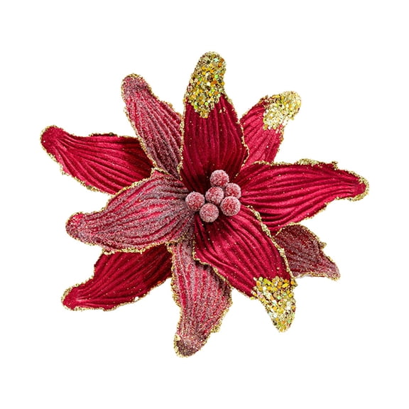 Artificial Glitter Poinsettia Flower Christmas Decor Glitter Poinsettia Christmas Ornaments Xmas Tree Flower Decor Holiday Seasonal Decor Home Garden Party Wedding 10Inch
