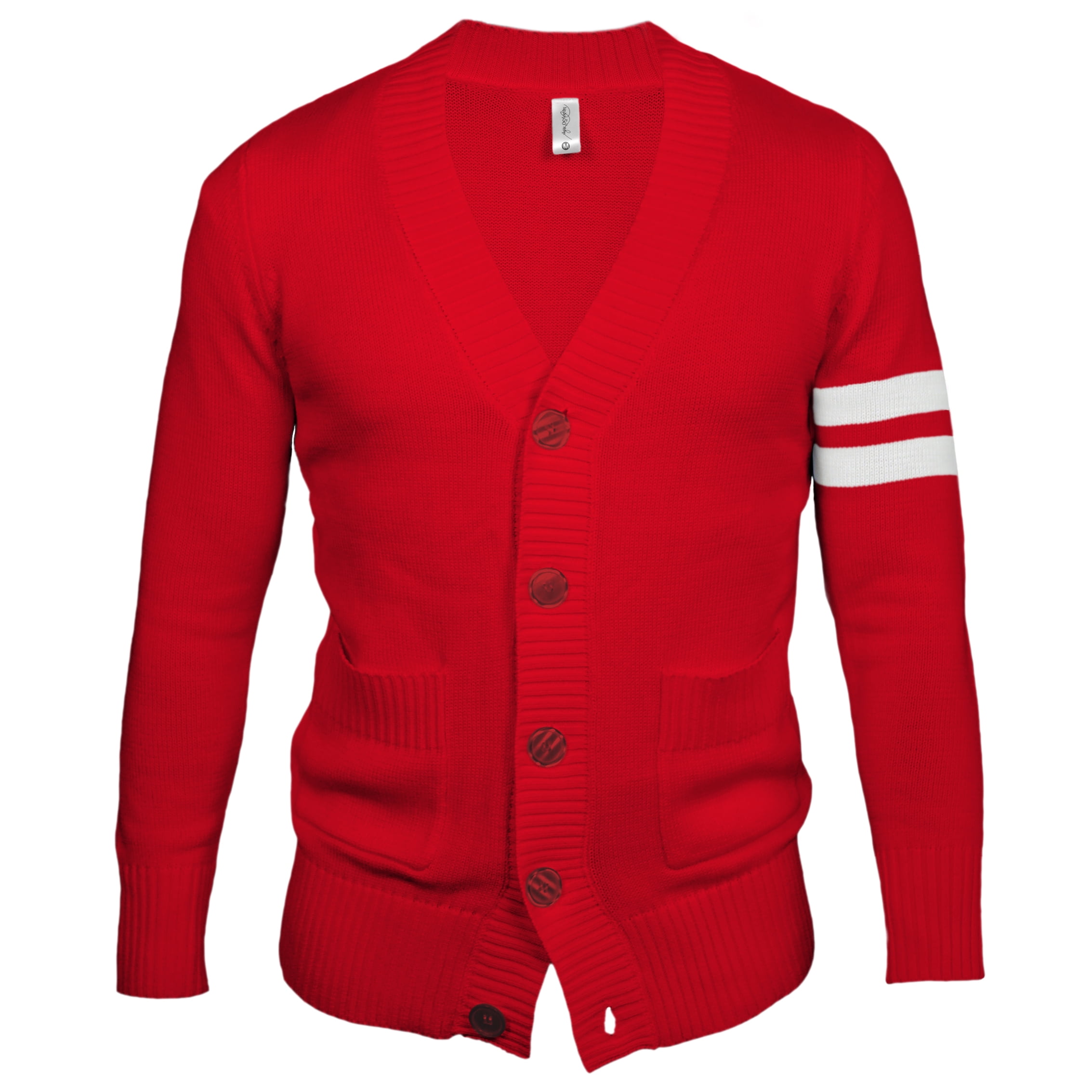 Mens 1950s Retro V Neck Button Down Sleeve Letterman Sweater - Medium / Red - Walmart.com