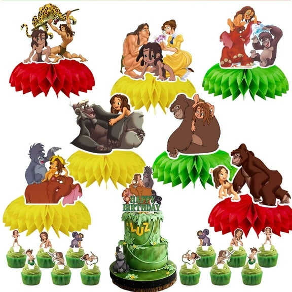 Tarzan Party Decorations Centerpieces Cake Toppers Supplies for Birthday Photo Props Honeycomb Table Toppers