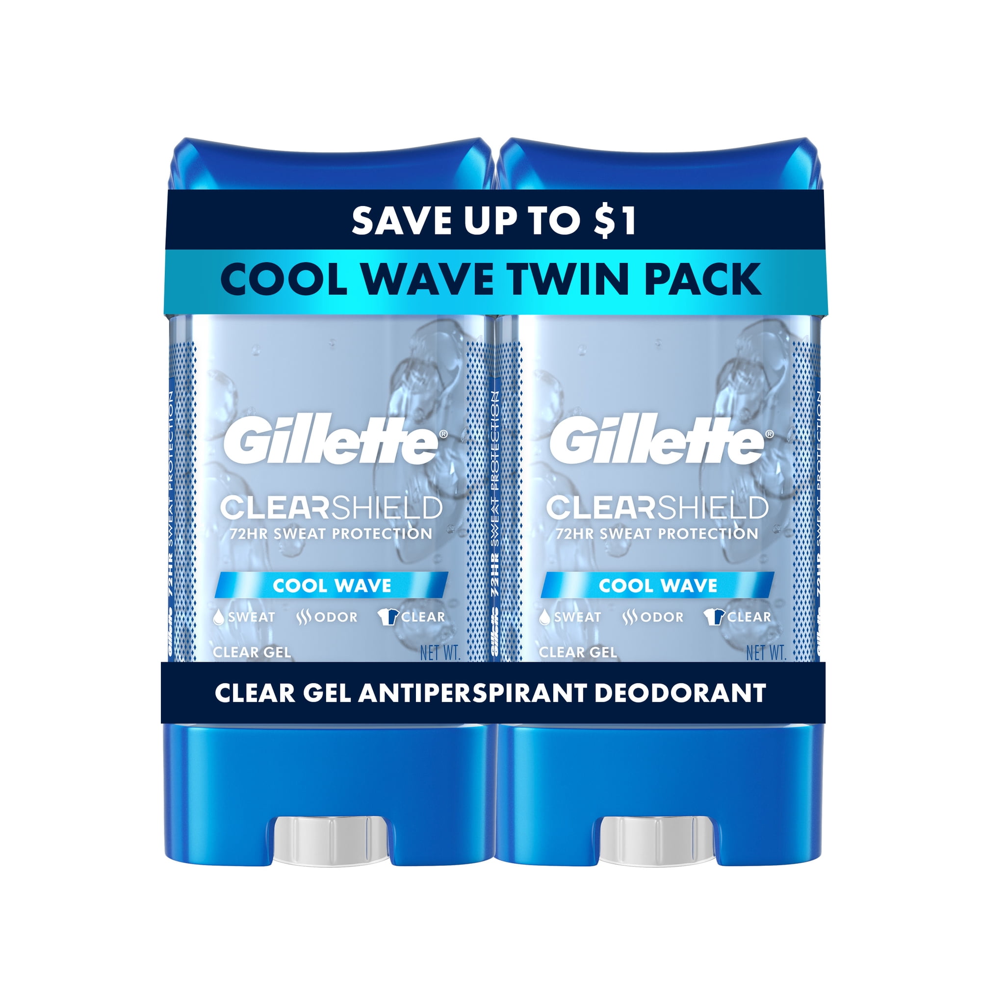 Gillette Antiperspirant Deodorant for Men, Clear Gel, Cool Wave, 3.8 oz, Twin Pack