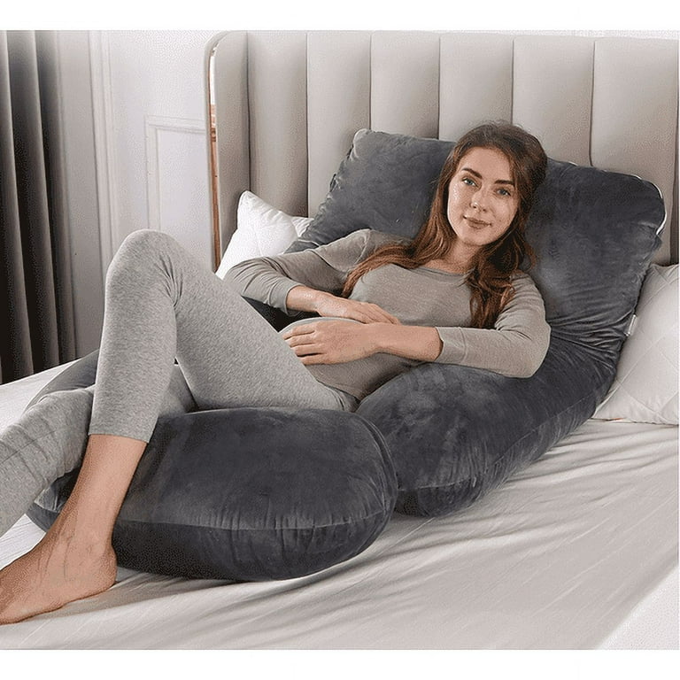 Pharmedoc Pregnancy Pillows, U-Shape Full Body Pillow - Jumbo Size Grey