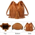 thumbnail image 6 of Leather Bucket Bags for Women Crossbody Fringe Purses with Drawstring Ladies Tassel Hobo and Shoulder Handbags, 6 of 6