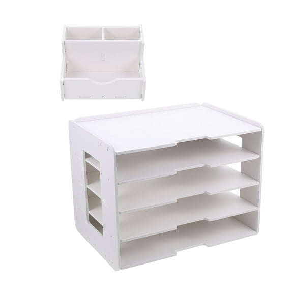 WORGEOUS  Multi-layer Shelf Clear Storage Bins Book Bookshelves Office White