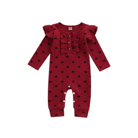 

Kiapeise Baby Girls Valentine s Day Romper Heart Print Long Sleeve Jumpsuit