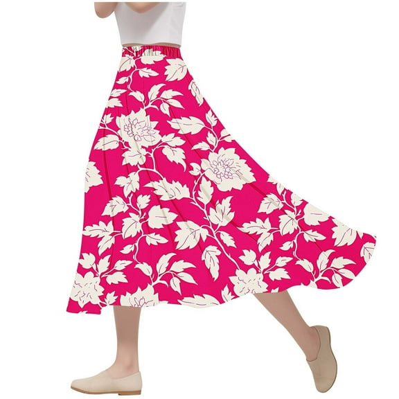 HomeGardon Maxi Skirts for Women Long Skirts Summer Women's Fashion Printing A Character Elastic Waist Big Leisure Time Skirt,S-XXXL