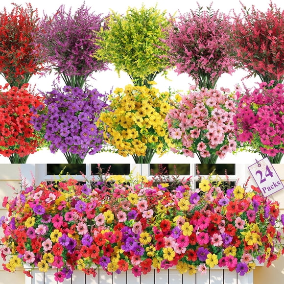 Flores artificiales ShareConn para decoración de exteriores, 24 unidades