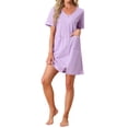 thumbnail image 4 of INSPIRE CHIC Womens Zipper Robes Front Open Knit Short Bathrobe Collarless House Coat with Pockets Soft Nightgown M Purple, 4 of 6