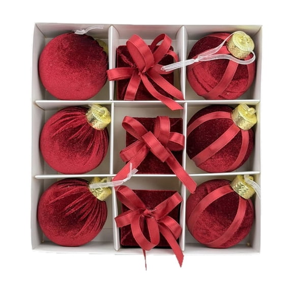 9Pcs Christmas Baubles Ornaments Set Xmas Ball Decorations for Christmas Tree Home Party Holiday Decor, Red