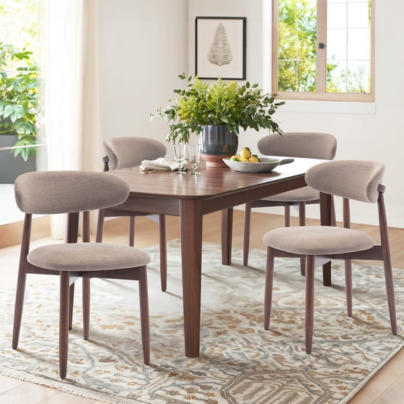 MALOL Wooden Dining Chairs Set of 4, Modern Fabric Upholstered Kitchen Side Chairs, Farmhouse Dining Room Chair Thick Padded with Foot Pegs, Camel