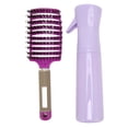 thumbnail image 1 of Cepillo desenredante para el cabello, dientes redondeados, huecos, para uso en seco y húmedo, peine curvo con ventilación y botella rociadora, color rosa, 1 of 14