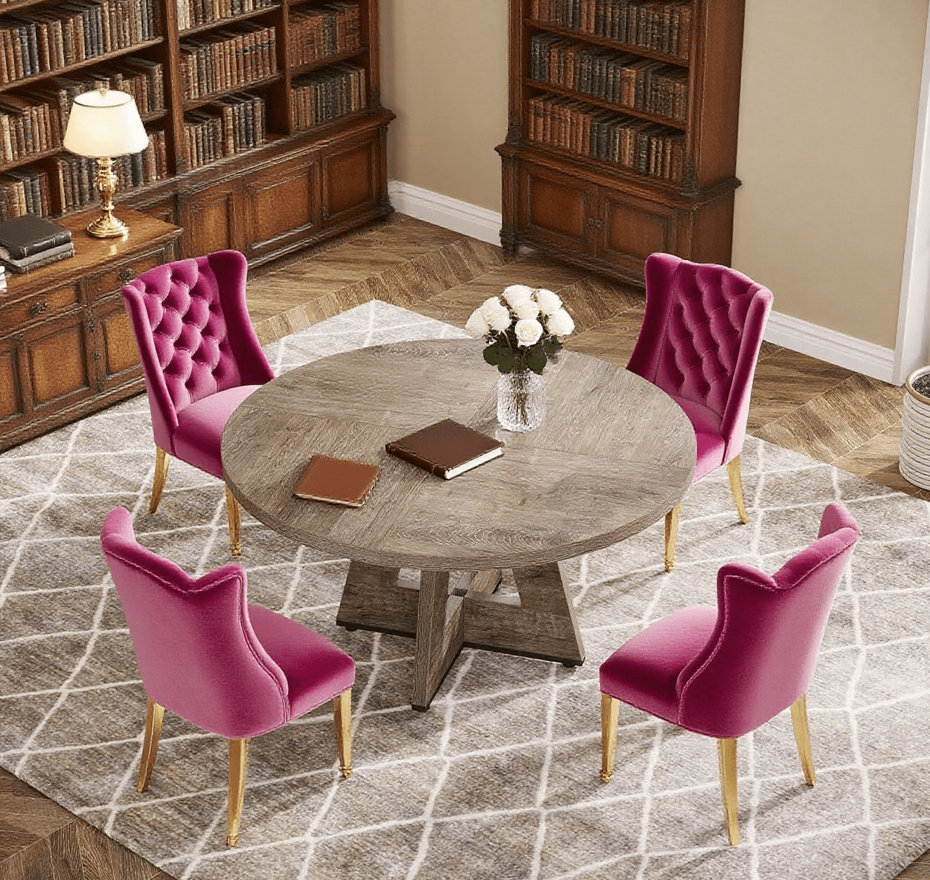 47" Round Dining Table for 4, Wooden Farmhouse Kitchen Table, Sturdy Dinner Table for Family Meals & Gatherings