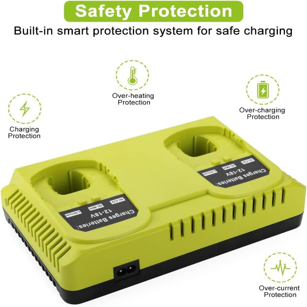 P117 Dual Chemistry 18V Li-ion & Ni-cad Ni-Mh 12V-18V Charger for Ryobi One+ Plus Battery P100 P101 P102 P103 P105 P107 P108 1400670
