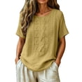 thumbnail image 2 of Blouses for Women Dressy Casual Fashionable Casual Solid Color Pleated Cotton And Linen Tops Shirts Cute Summer Tops1 PC, 2 of 4
