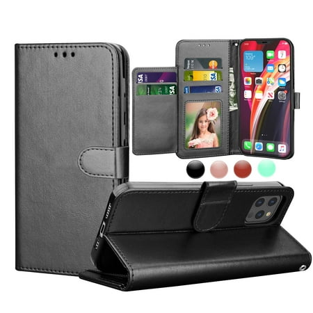 iPhone 12 Pro Wallet Case, iPhone 12 6.1" Leather Cases, Njjex [Kickstand] Luxury PU Leather Wallet Case Flip Folio Cover [Card Slots] [Wrist Strap]