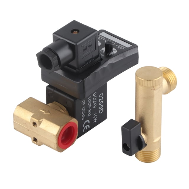 Válvula de drenaje electrónica con temporizador, válvula solenoide eléctrica para drenaje de tanque de compresor de aire, tipo dividido, CC 24 V
