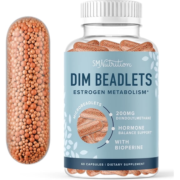 SM Nutrition DIM Supplement 200 mg | Hormone Balance for Women & Men | Vegan, Soy Free | 60 Ct