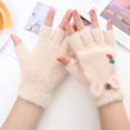 thumbnail image 6 of Baqcunre Warm Gloves, Winter Thickened Warm Flip Up Fingerless Gloves for Students Riding Writing Women's Wool Half Finger Gloves Thermal Insulation Warm Convertible Mittens Cover,, 6 of 9