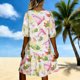 thumbnail image 5 of Vestido de Verano de Manga Corta Concha Impresión Cuello en V Reunido Vestido de Resort de Línea A, Vestido de Manga Azul de Puff para las Mujeres de Vacaciones, 5 of 8