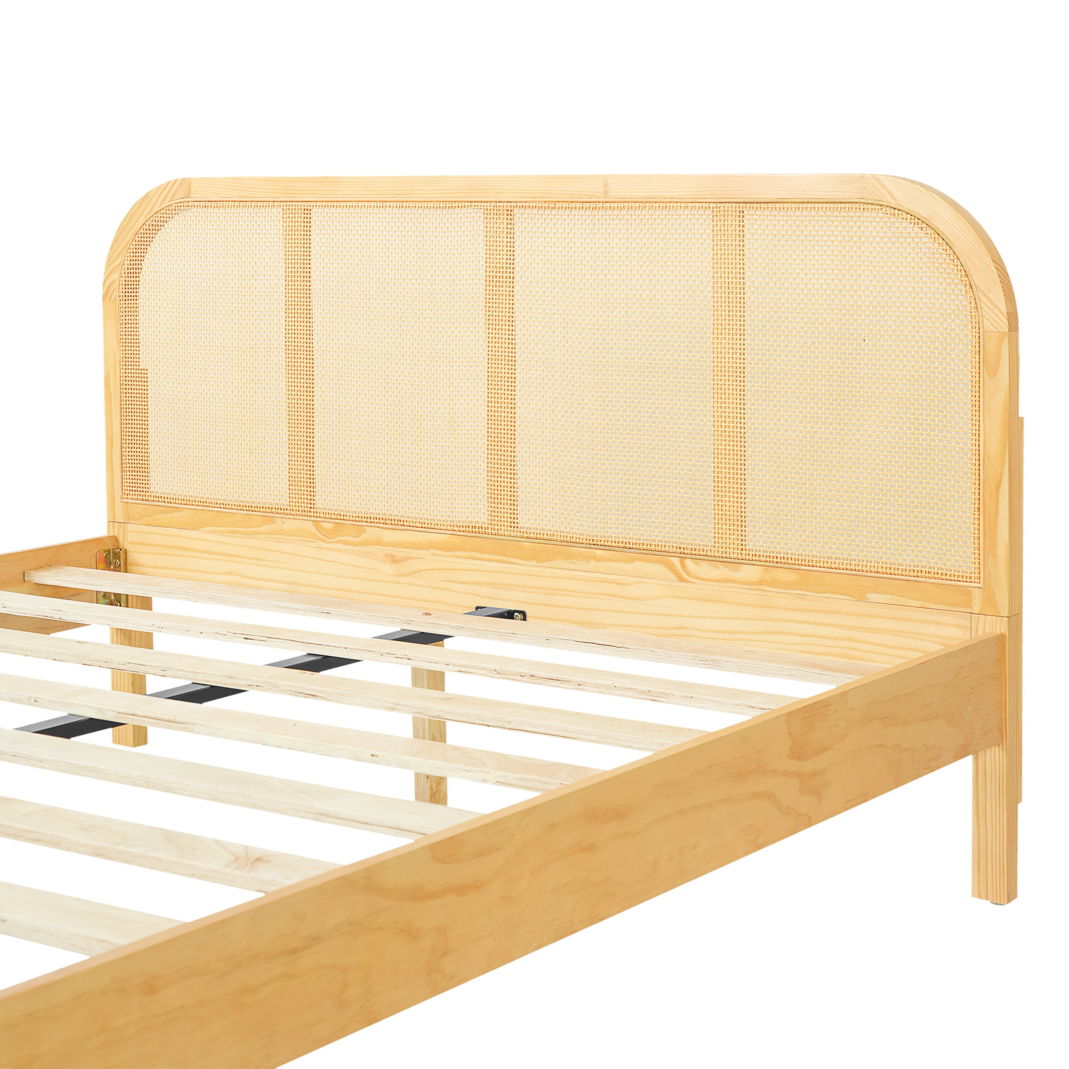 Christopher Knight Home Bohemian Queen Wood Platform Bed Frame with Rattan Headboard, Natural