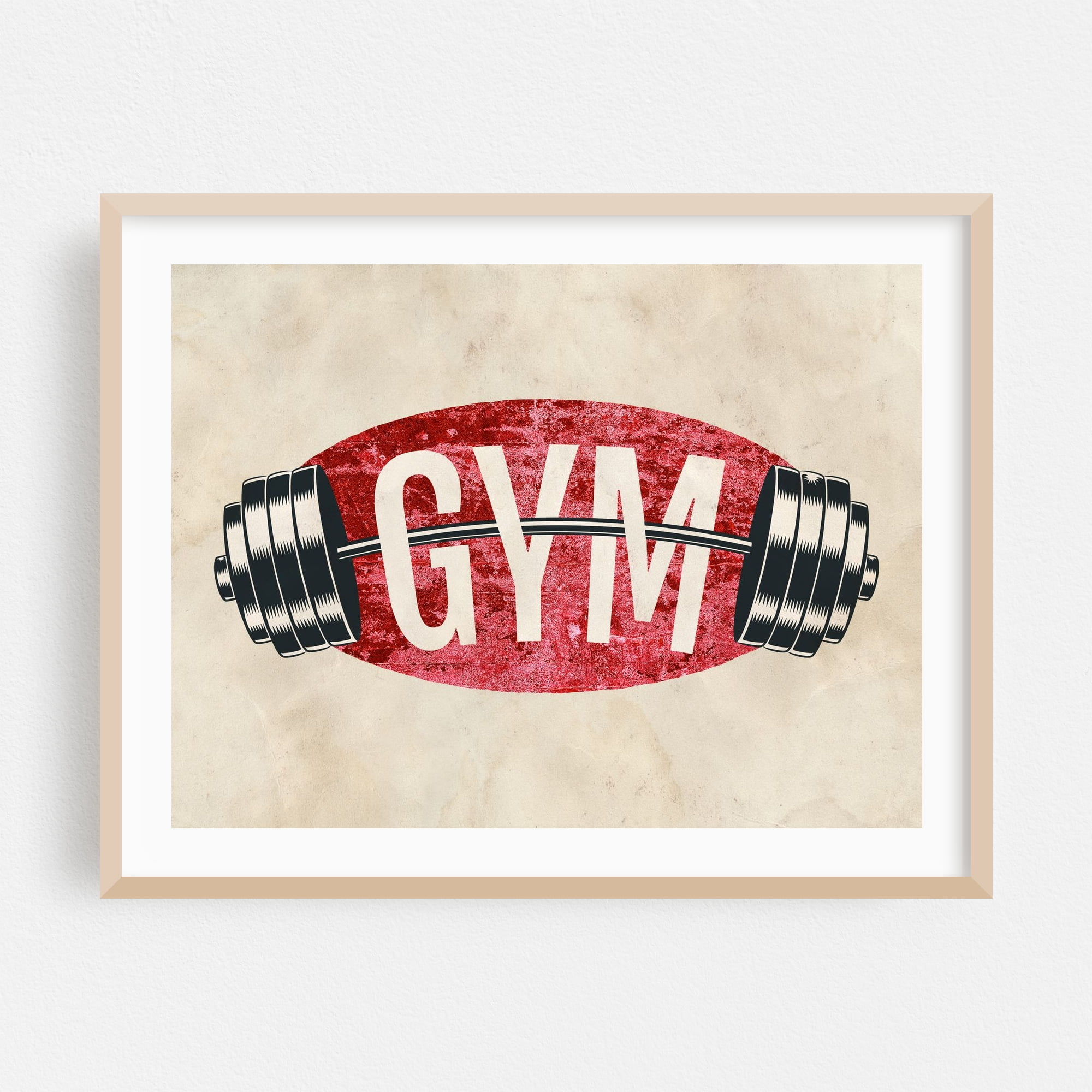 Vintage emblem for gym with barbell - Illustration Unframed Wall