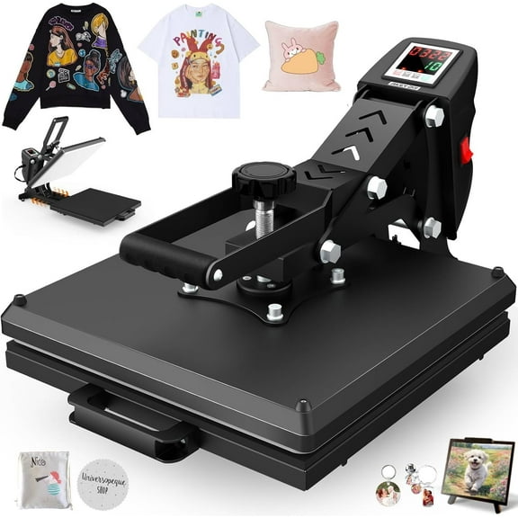 Adnoom Clamshell Heat Press 15x15 with Slide Out Design, Industrial-Quality Sublimation Press with Dual Tube Heating System, Digital Heat Transfer Machine for T-shirt, Mouse Pad, Pillows, Black