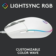 Logitech G203 LIGHTSYNC Wired Gaming Mouse, 8,000 DPI, Rainbow Optical Effect LIGHTSYNC RGB, 6 Programmable Buttons, White