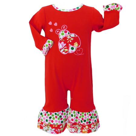 AnnLoren Baby Girls Winter Valentine's Day Polka Dot & Floral Ladybug Outfit