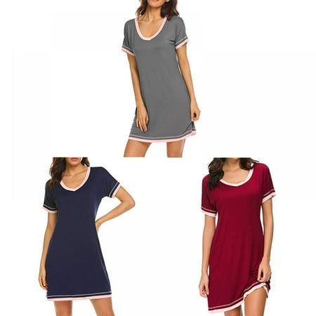 

Promotion Women Sexy Pajamas Cotton Solid Color Round Neck Short Sleeve Nightdress Lingerie Home Clothing