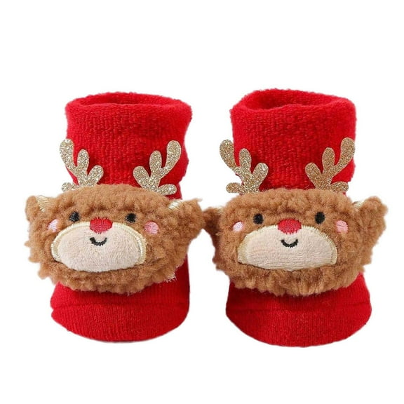 THDHVS Toddler Socks,Boys Socks,Toddler Christmas Socks with Reindeer Warm Character and Antiskid Sole for Grip Knit Socks Are Great for First Walkingand Holiday Photo Outfits Red 0-1 Year