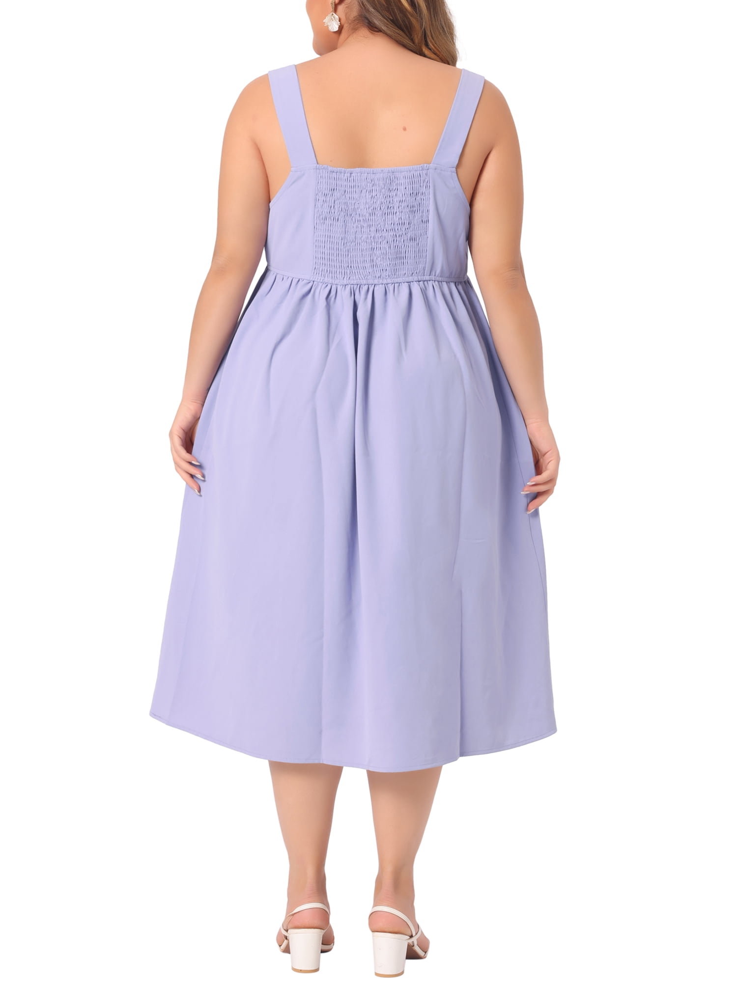 DARING DIVA Women's Plus Size Cute Bow Flowy Back Smocked Midi Cami Dress 4X Purple