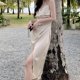 thumbnail image 5 of Vestido con tirantes para mujer, falda delgada plisada con abertura de temperamento de color sólido y tirantes, champán, L, 5 of 6
