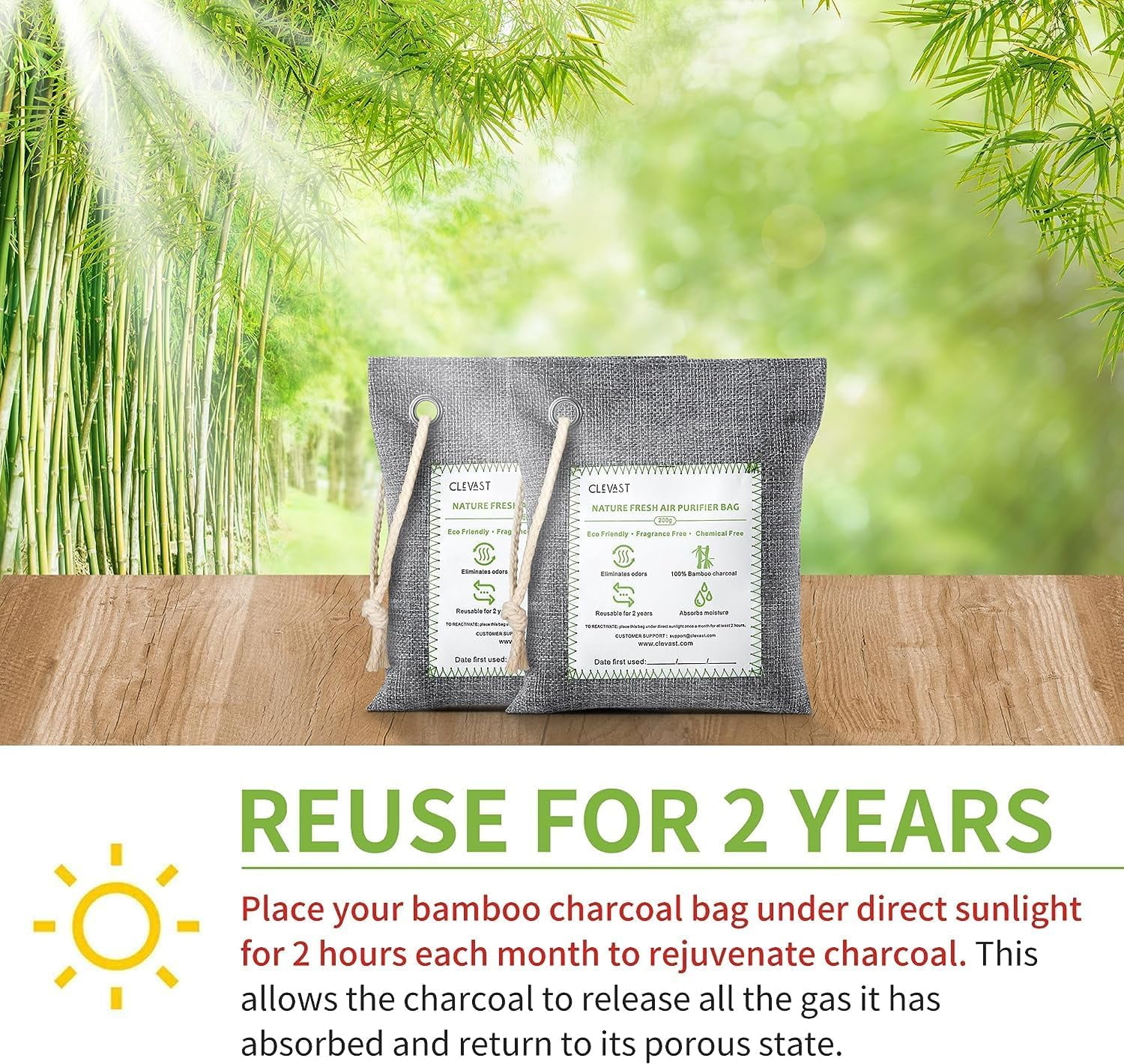 CLEVAST Charcoal Air Purifying Bags 4 200g Removes Odors and Moisture Nature Fresh Air Purifier Bags Odor Eliminator for Home Car Pets