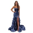 thumbnail image 1 of Vestido formal Mollyevers Sirena Satinado Azul Marino Talla 24W, 1 of 7