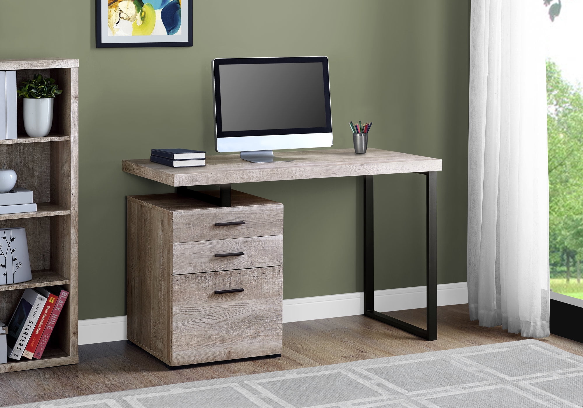 Contemporary Home Living 47.25" Taupe Gray and Black Contemporary Rectangular Computer Desk with